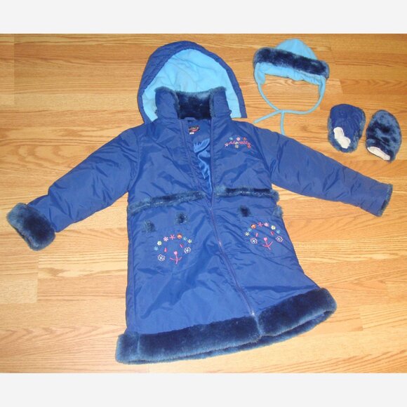 Embroidered Winter Coat, Hat and Mittens Youth Size 6 - Picture 1 of 3